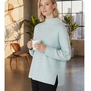 SWEATY BETTY Pinnacle Alpaca Wool Funnel Neck Sweater Muted Teal Blue 6 NEW